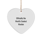 Officially The World's Coolest Warden Heart Ornament Gifts for Friends, Funny Quote, Christmas Unique Gifts from Family to Warden - Image 1